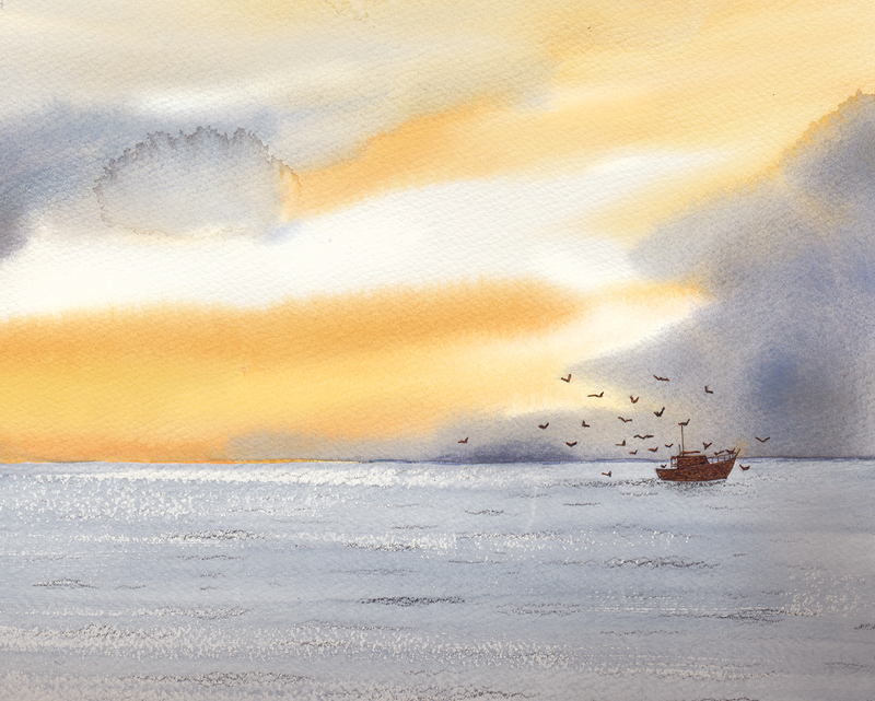 An illustration of New England anglers whose livelihoods are threatened by climate change. Image Courtesy of Megan Herbert